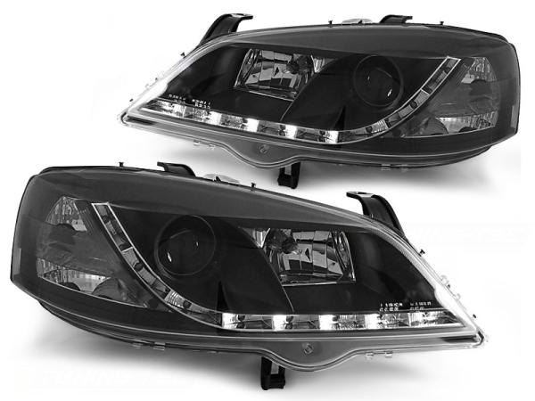 Scheinwerfer LED Tagfahrlicht Optik für Opel Astra G Bj. 98-05 Schwarz